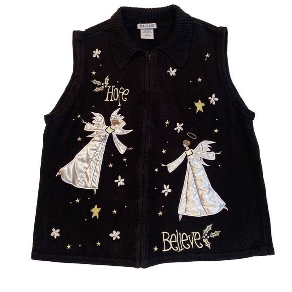 Vintage Blair Christmas Sweater Vest Angels Hope Believe Women Size Large - Picture 3 of 11